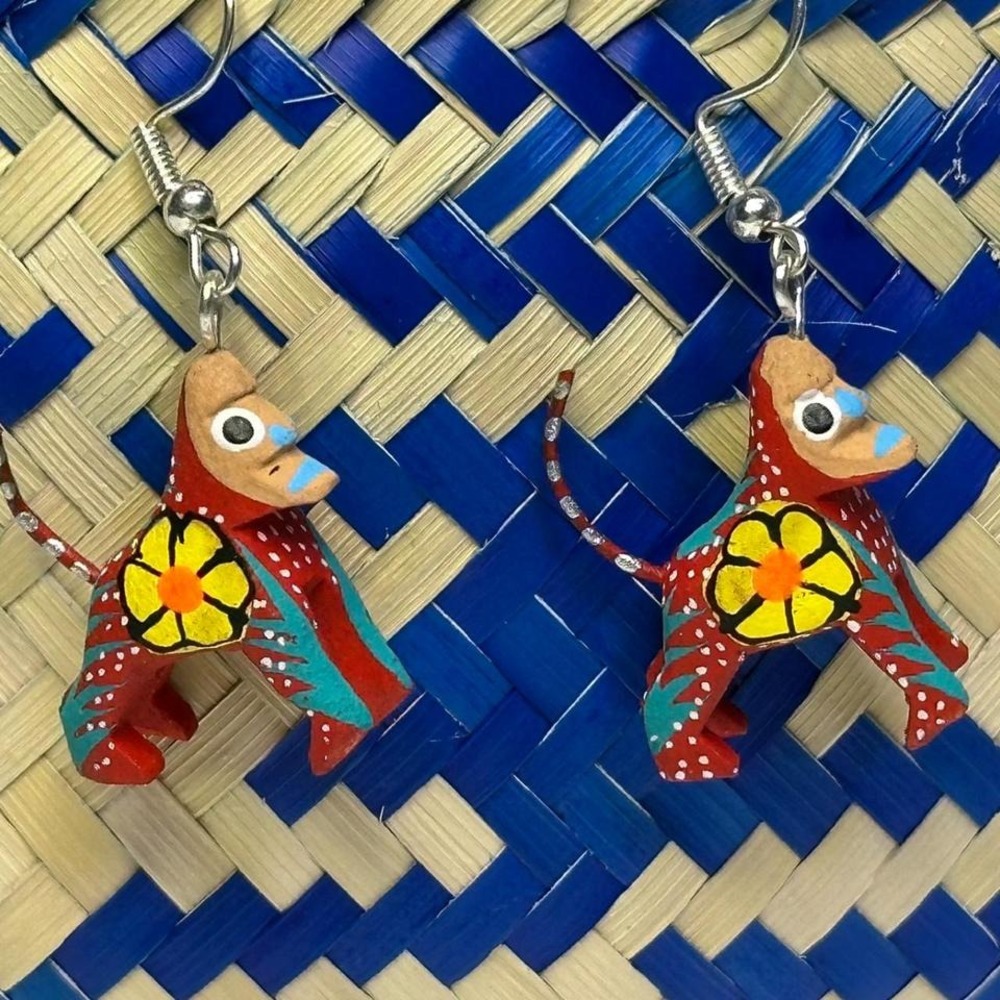 Monkey - Hand-Carved Wooden Alebrije Earrings- Oaxaca, Mexico